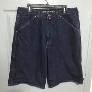 Nautica Men’s Size 35x12 Denim Blue Cargo Jean Shorts 100% Cotton